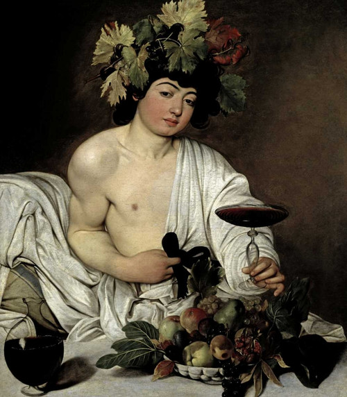 Stampa su tela Poster Caravaggio Bacco Floreale Verticale